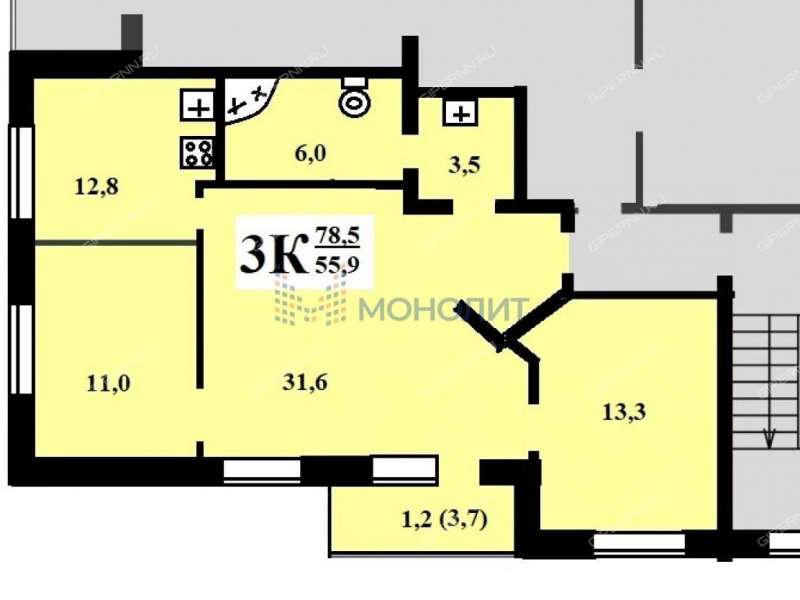 трёхкомнатная квартира на Союзном проспекте дом 9А
