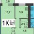 однокомнатная квартира на улице Козицкого дом 1  к1
