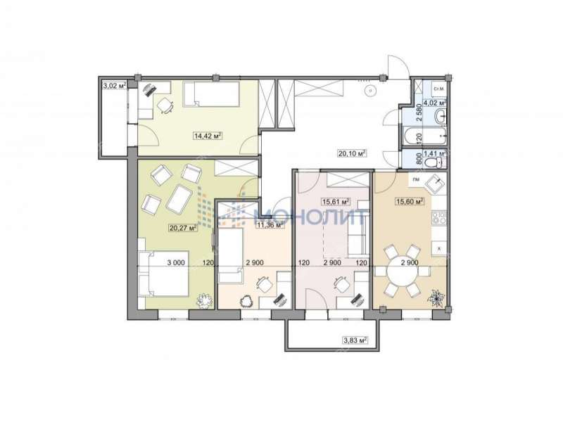 четырёхкомнатная квартира на Дальней улице дом 8/16