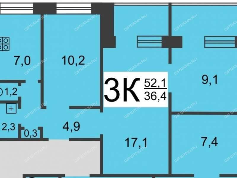 трёхкомнатная квартира в 6-м микрорайоне дом 45